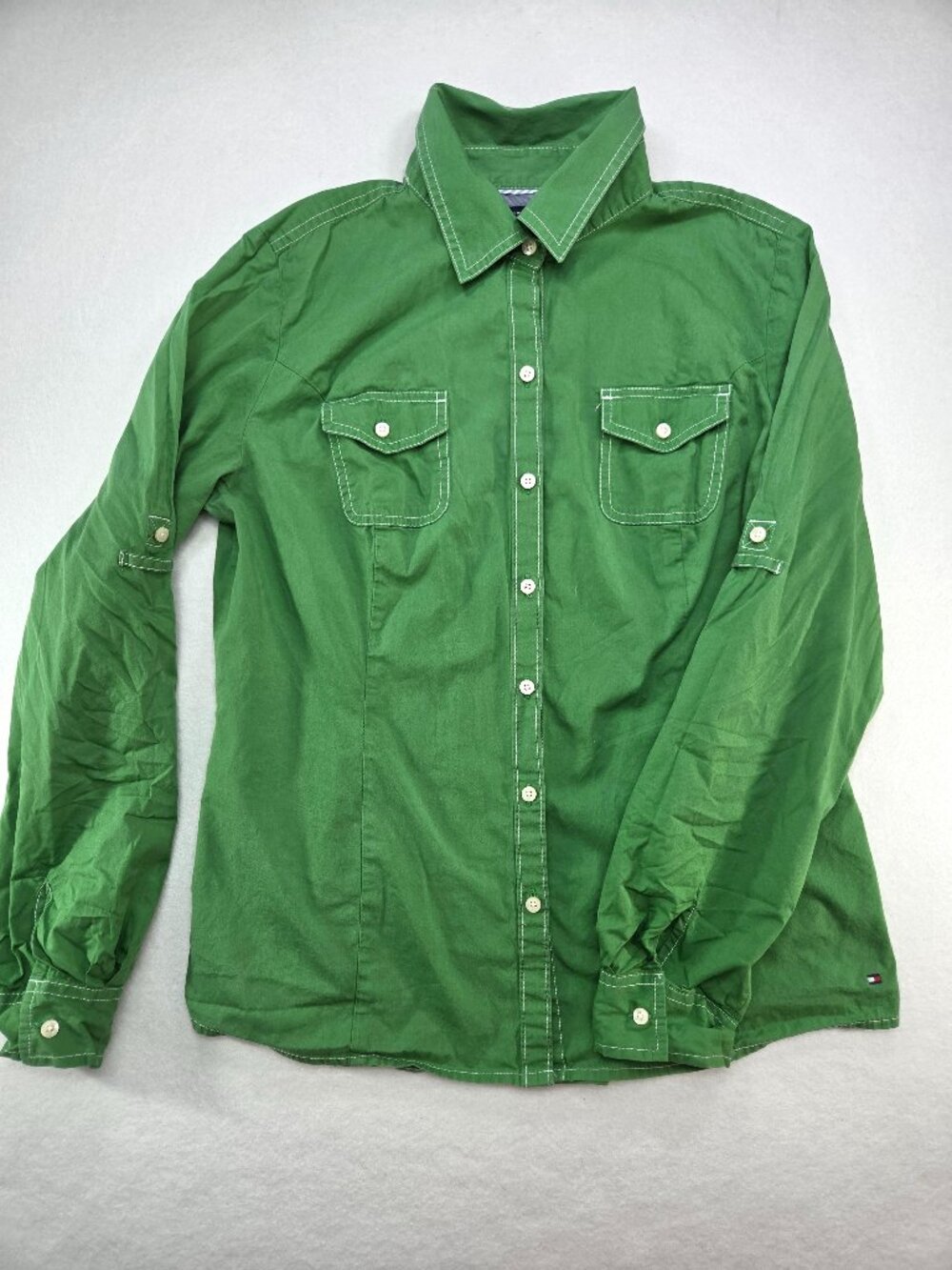 Tommy Hilfiger Green Roll Tab Button Down Shirt Cotton Women’s Size M